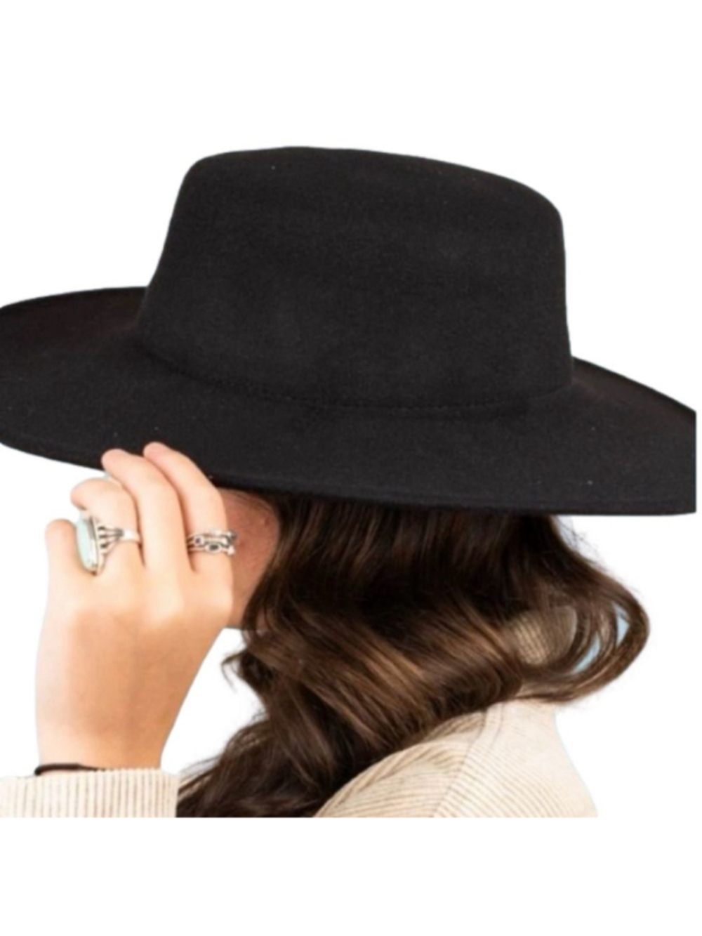 Felt Boho Cowgirl Hat  Black or Green Size 7 to 7 1/8 Fedora Ranchwear Brand New - Picture 3 of 14